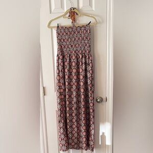 Jeweled Halter Styled Strapless Maxi Dress Med